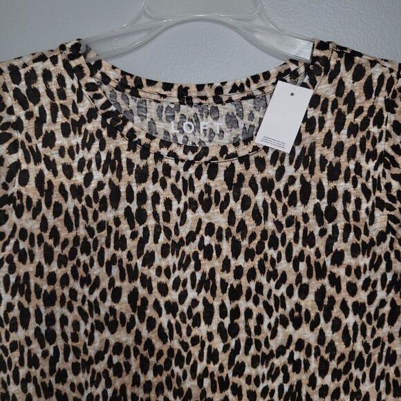 Ann Taylor Loft Linen Cheetah Animal Print Short Sleeve Tshirt Shirt Womens XS - Picture 2 of 11